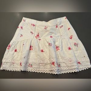 Zara White Eyelet Lace Mini Skirt with Floral Detail